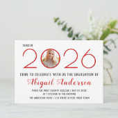 Invitation Classe rouge moderne de photo de graduation 2025 (Debout devant)