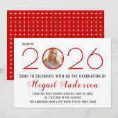 Invitation Classe rouge moderne de photo de graduation 2025 (Devant / Derrière)