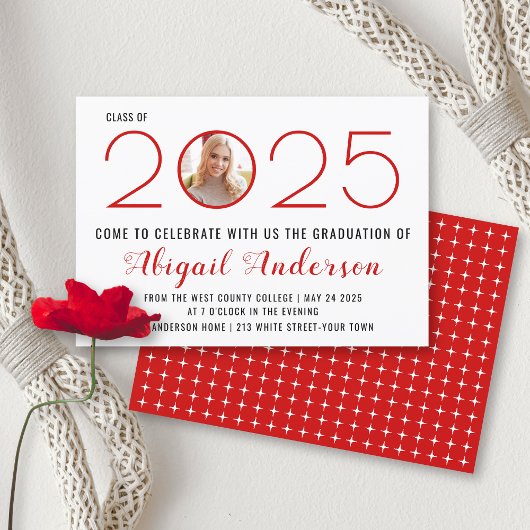 Invitation Classe rouge moderne de photo de graduation 2025