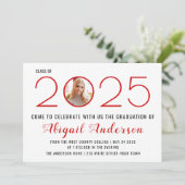 Invitation Classe rouge moderne de photo de graduation 2025 (Debout devant)