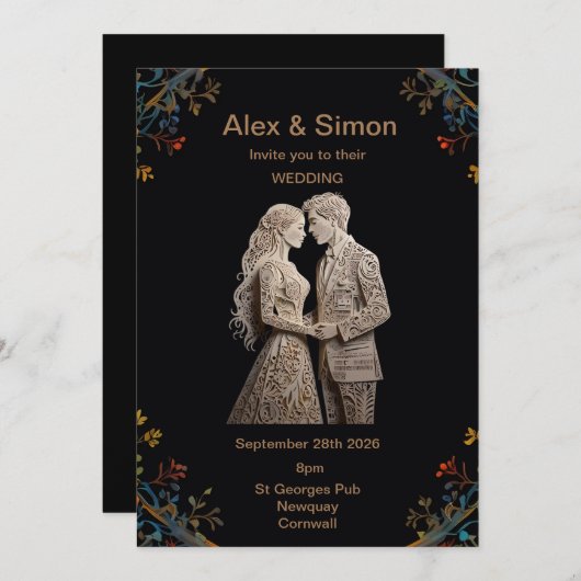 Invitation Classe royale mariée et mariée (Devant / Derrière)