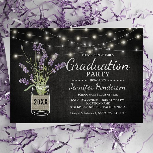 Invitation Classe Rustic Lavender Graduation Party de 2025