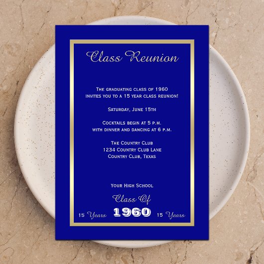 Invitation Classe secondaire Réunion Classique Bleu Or Accent