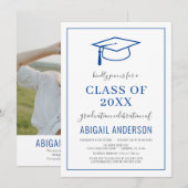Invitation Classe simple moderne de 2023 Blue Graduation Phot (Devant / Derrière)