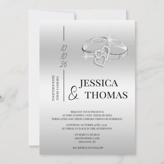 Invitation Classe sophistiquée, Mariage Argent Cercles Mariag (Devant)