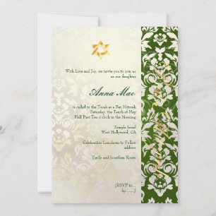Invitation Classé + Style Damask Bat mitzvah/vert émeraude