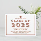 Invitation Classe Terracotta de 2025 Casquette Rétro Graduati (Debout devant)