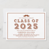 Invitation Classe Terracotta de 2025 Mustache Rétro Graduatio (Devant)