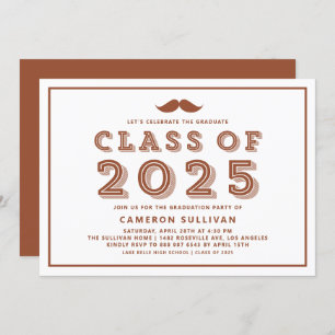 Invitation Classe Terracotta de 2025 Mustache Rétro Graduatio