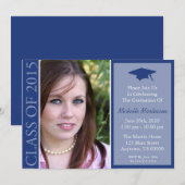Invitation Classe Traditionnelle De 2015 Diplôme (Bleu Marine (Devant / Derrière)