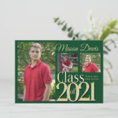 Invitation Classe Vert et Or de 2021 Photo Graduation (Debout devant)