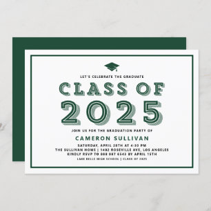 Invitation Classe verte de 2025 Casquette Rétro Graduation