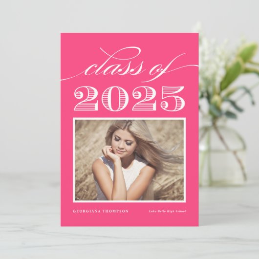 Invitation Classe vintage de Magenta Photo Graduation 2025 (Debout devant)