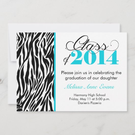 Invitation Classe Zebra Turquoise de 2014 (Devant)