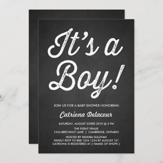 INVITATION CLASSEUR RUSTIQUE | C'EST UN GARÇON BABY SHOWER IN (Devant / Derrière)