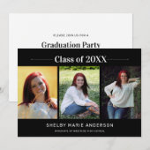 Invitation Classic 3 Photos Black Arrière - plan Graduation P (Devant / Derrière)