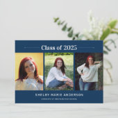 Invitation Classic 3 Photos Blue Graduation Party (Debout devant)