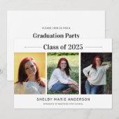 Invitation Classic 3 Photos White Graduation Party (Devant / Derrière)