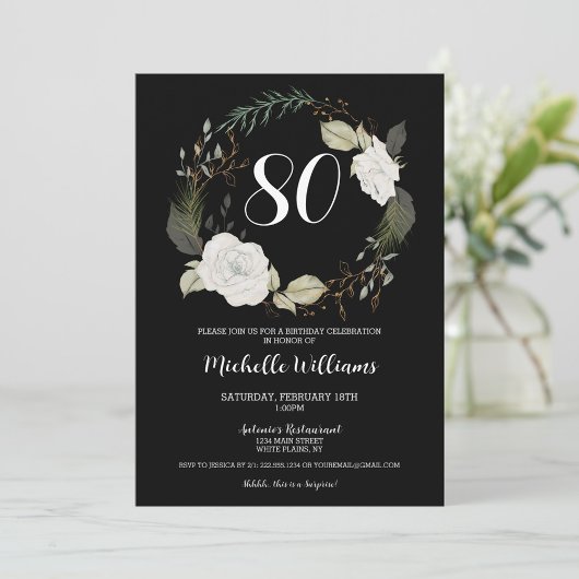 Invitation Classic 80e fête d'anniversaire Floral Wreath Gold