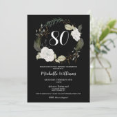 Invitation Classic 80e fête d'anniversaire Floral Wreath Gold (Debout devant)