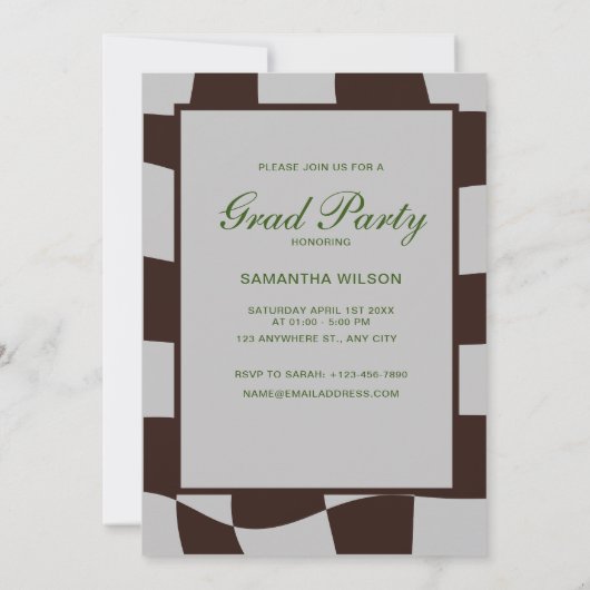 Invitation Classic À damiers Retro unique Graduation Party (Dos)