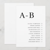 Invitation Classic Alphabetical Wedding Seating Chart Card (Devant / Derrière)