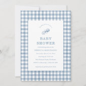 Invitation Classic Baby Boy Blue Rattle En vichy Baby shower (Devant)