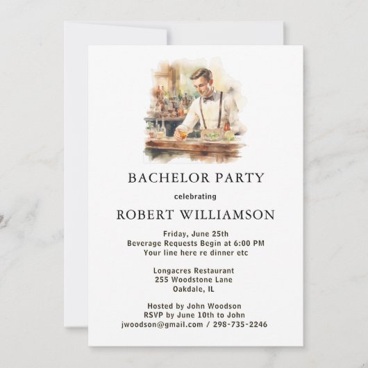 Invitation Classic Bartender Bachelor Party (Devant)