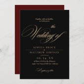 Invitation Classic Black and Burgundy Script Wedding (Devant / Derrière)