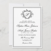 Invitation Classic black and white crest monogram wedding  (Devant)