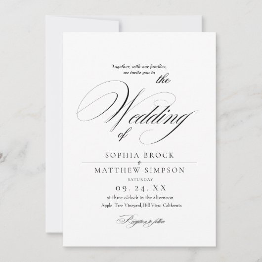 Invitation Classic Black and White Script Wedding (Devant)