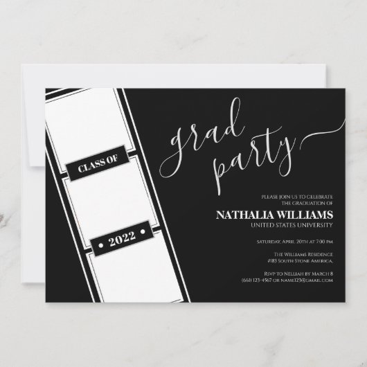 Invitation Classic Black Filmstrip Photo Collage Graduation (Devant)