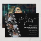 Invitation Classic Black Filmstrip Photo Collage Graduation (Devant / Derrière)