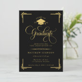 Invitation Classic Black Gold Graduation (Debout devant)