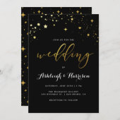 Invitation Classic Black & Gold Star Confetti Mariage (Devant / Derrière)