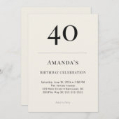 Invitation Classic Black & Ivory 40th Birthday Celebration (Devant / Derrière)