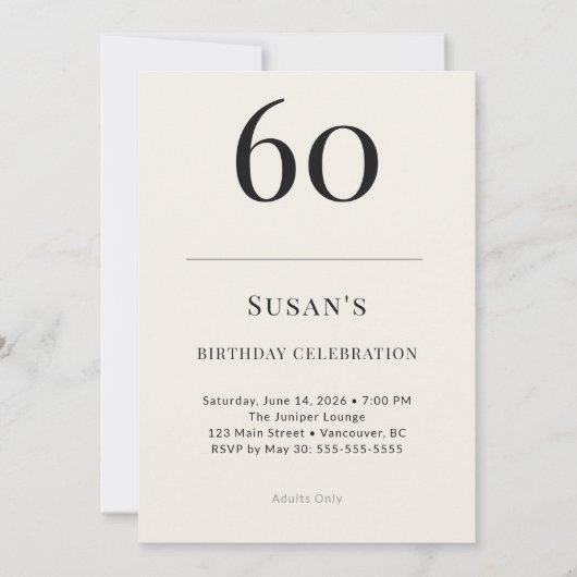 Invitation Classic Black & Ivory 60th Birthday Celebration (Devant)