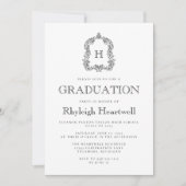 Invitation Classic Black Monogram Crest Graduation Party (Devant)