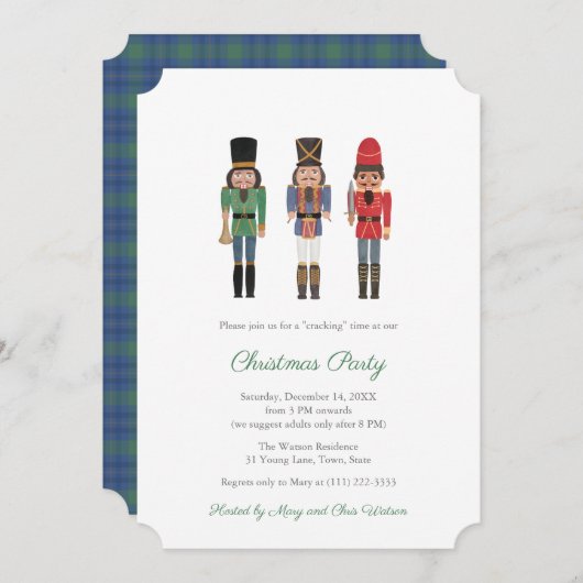 Invitation Classic Black Nutcracker Family Holidays Party (Devant / Derrière)