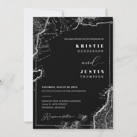 Invitation Classic Black Retro Voyage QR Code Mariage photo (Devant)