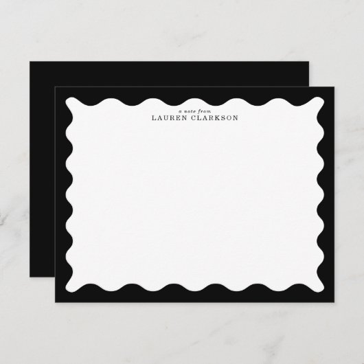 Invitation Classic Black Wavy Frame Note Card (Devant / Derrière)