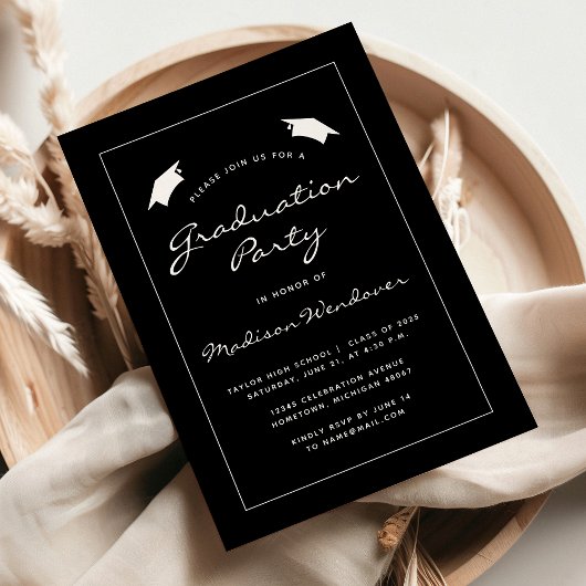 Invitation Classic Black White Border Graduation Party 2025