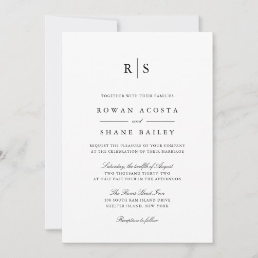 Invitation Classic Black & White Monogram Wedding (Devant)