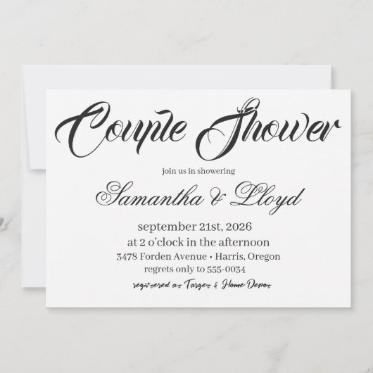 Invitation Classic Black & White Script Couples Bridal Shower (Devant)