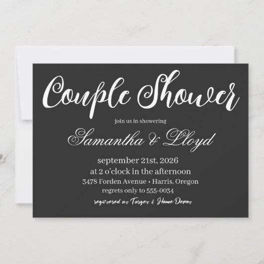 Invitation Classic Black & White Script Couples Bridal Shower (Devant)
