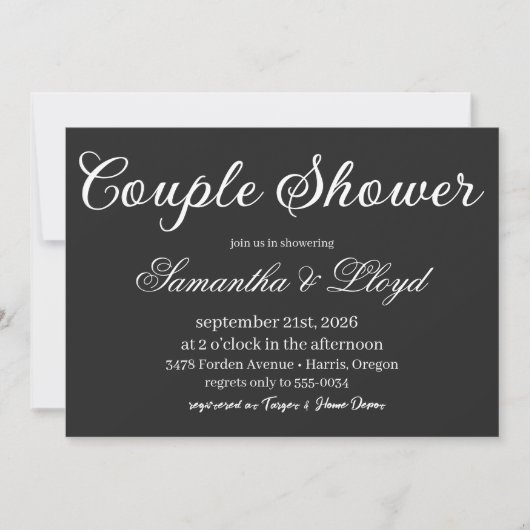 Invitation Classic Black & White Script Couples Bridal Shower (Devant)
