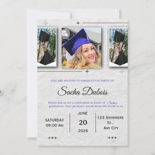 Invitation Classic Blue and Black Graduation (Devant)