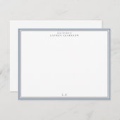 Invitation Classic Blue Border Monogram Stationery Note Card (Devant / Derrière)