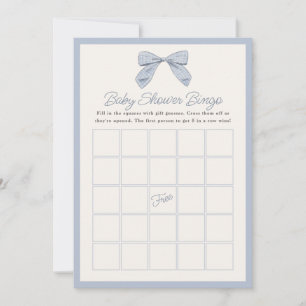 Invitation Classic Blue Bow Baby shower Jeu Bingo Card