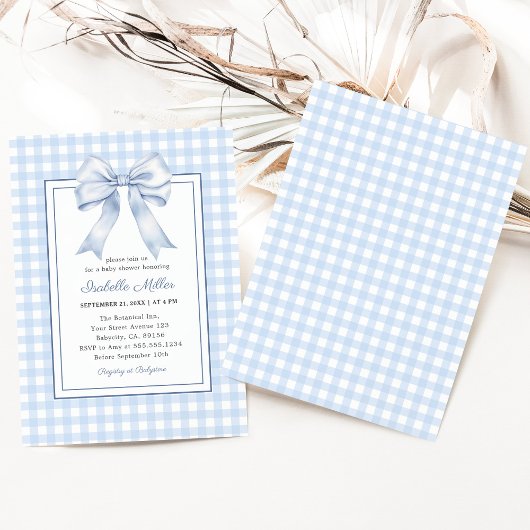 Invitation Classic Blue Bow En vichy Baby shower garçon